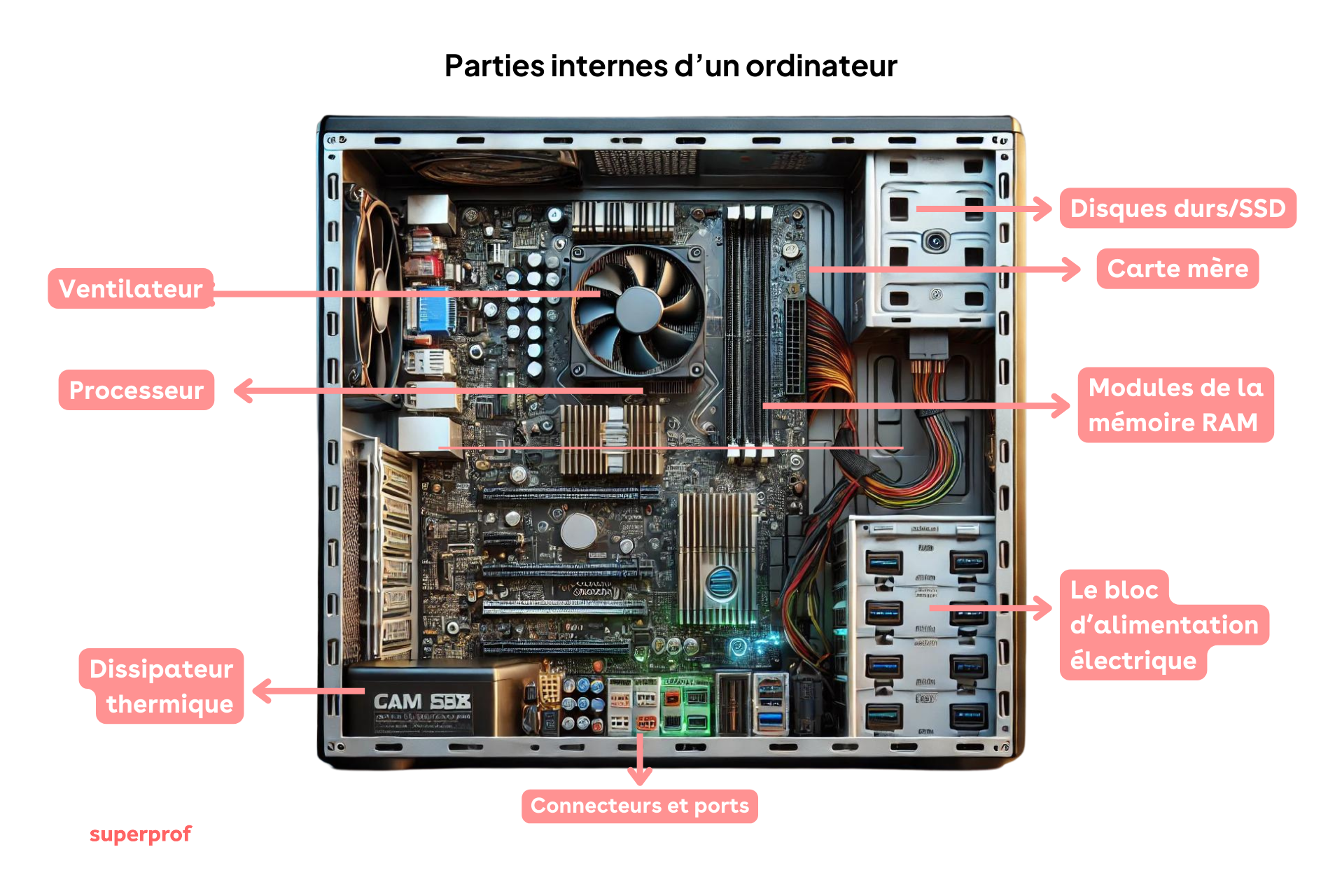 Carte mère d'ordinateur avec son socket, ses slots RAM et ses connecteurs visibles