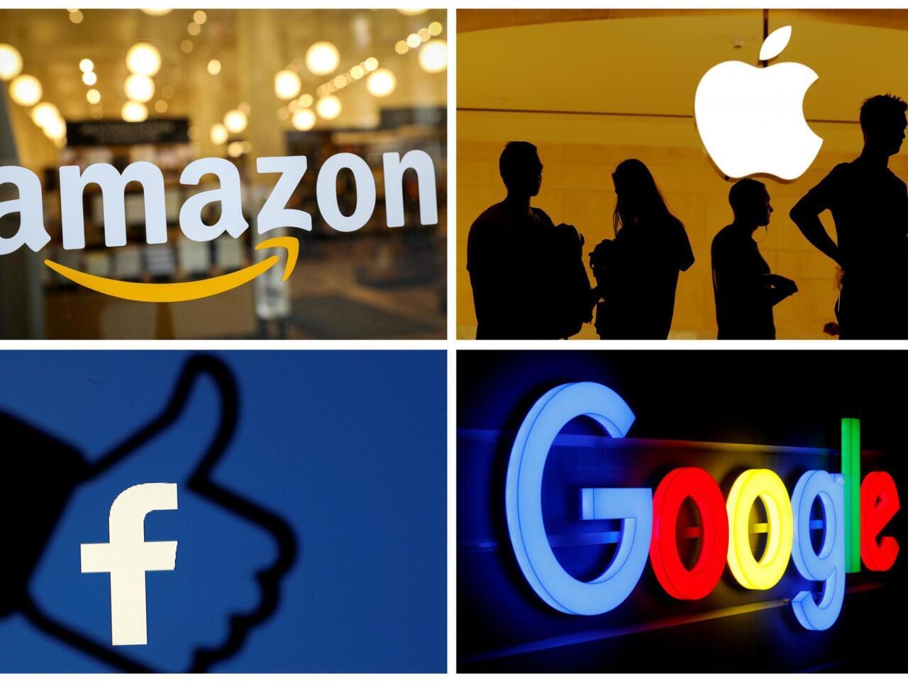 Les logos des quatre entreprises du GAFA, Google, Apple, Facebook et Amazon.